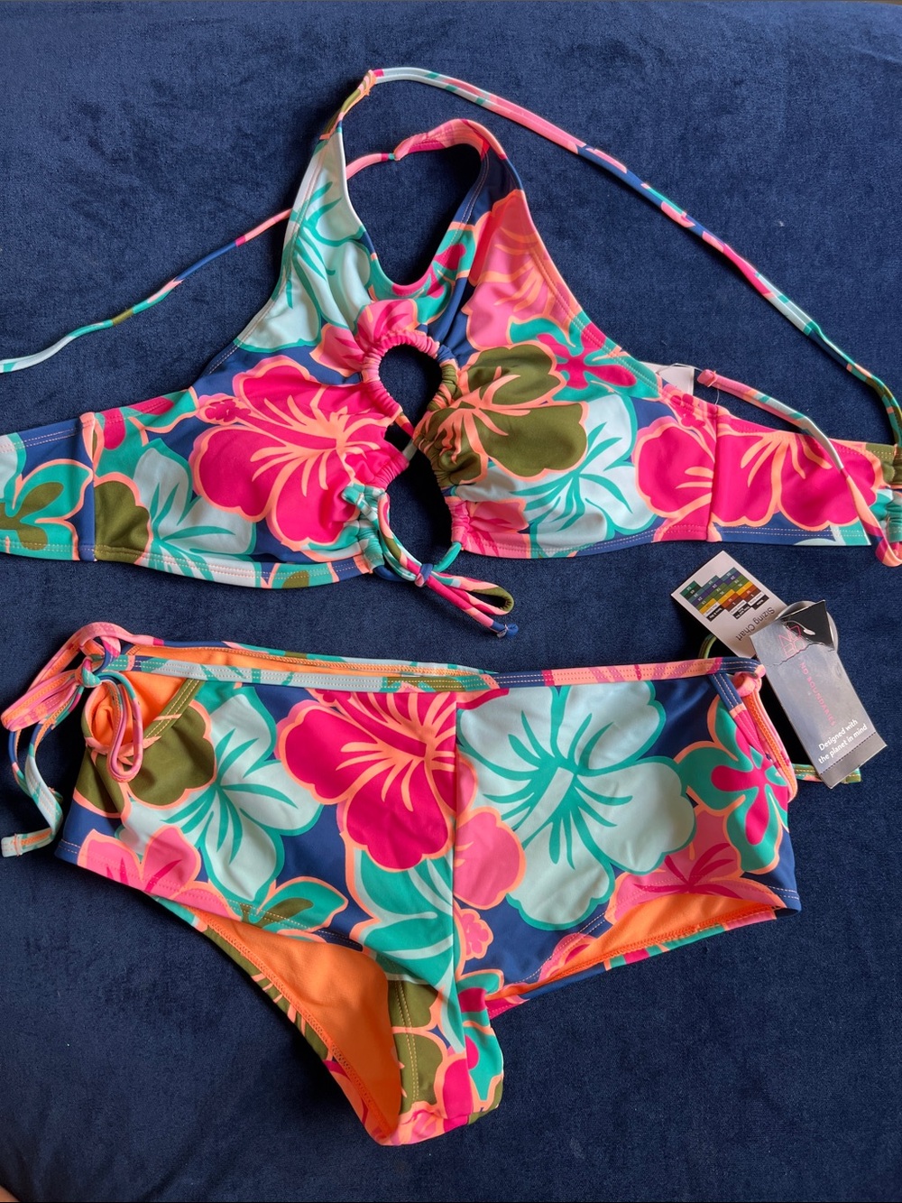Tropical Floral Two-Piece Bikini - Vibrant Multicolor